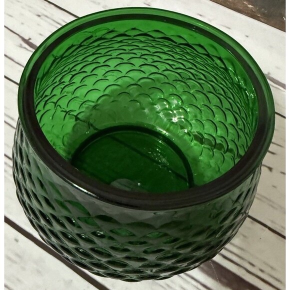 Vintage E. O. Brody Co. Forest Green Fish Scale Glass Vase Bowl 4” - Picture 7 of 10